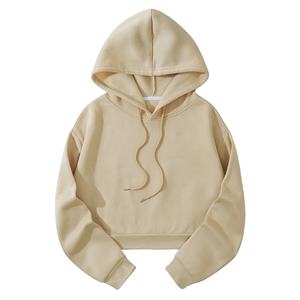 Sudadera con capucha recortada de Color sólido informal para mujer, sudadera cálida de lana de estilo deportivo, ropa de calle estampada bordada, sudadera holgada de marca - Product Image 4