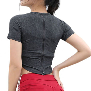 Custom Made <b>Zipper</b> Back Shirts Casual Athletic Running Crop <b>Top</b> T-shirts Women's Workout Crop <b>Top</b> T Shirt - Product Image 3