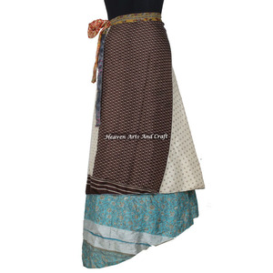 Mayorista de faldas envolventes de sari vintage únicas, reversibles de 2 capas, de seda mágica, largas, de 38 pulgadas - Product Image 6