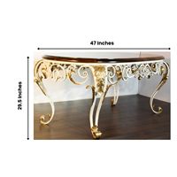 Table console de style rococo français en bois d'acacia naturel de luxe avec base en fer forgé ornée de motifs pour la décoration de la maison et des hôtels