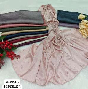 Luxury 12-Piece <b>Scarf</b> Set: Textured Jacquard <b>Chiffon</b> Hijabs with Shimmering Rhinestone Borders & Elegant Wave Patterns - Product Image 2