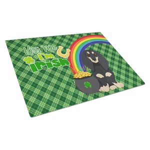 Tabla de cortar de vidrio templado del Día de San Patricio de gran tamaño, diseño de Dachshund crema negra, platos decorativos para servir en la cocina - Product Image 1
