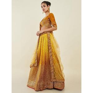 Deslumbrante Lentejuelas Amarillas Arte Seda Haldi Wear Lehenga Choli Con Dupatta - Product Image 6