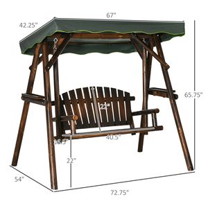 Dondolo a 2 Posti per Interni/Esterni con Tettuccio Regolabile, Vassoi Laterali e Panchina in Legno per Giardino e Bordo Piscina - Product Image 3