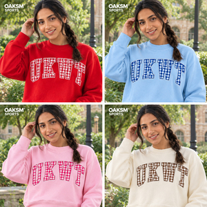 UKWT <b>Gingham</b> Plaid Letter Print <b>Red</b> Heavyweight Fleece Mockneck for Sports Teams | Casual Loose Fit Athlete Sweatshirt - Product Image 5