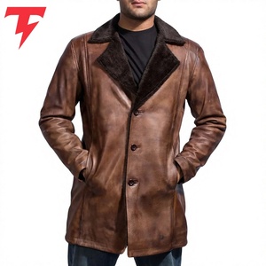Abrigo Largo de Invierno de Cuero Ecológico, Transpirable e Impermeable, con Cuello Mao, Doble Botonadura y Relleno de 320g - Product Image 1