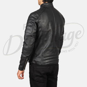 Veste de motard en cuir noir de qualité supérieure pour homme, coupe ajustée, fermeture éclair asymétrique, veste moto avec épaulettes rembourrées, veste décontractée en cuir véritable - Product Image 2