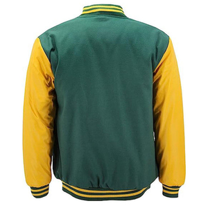 Veste universitaire personnalisée en gros pour hommes et femmes, corps en laine, manches en cuir PU, boutons-pression, veste bomber universitaire OEM - Product Image 4