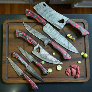 Ensemble de couteaux de cuisine Damas de haute qualité, 7 pièces, ensemble de couteaux de chef professionnels pour cuisines commerciales, poignées ambidextres - Product Image 1