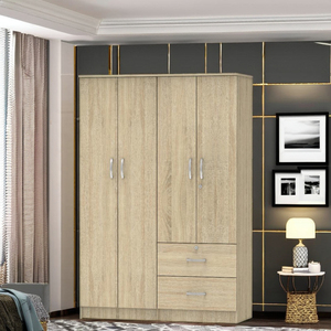 ตู้เสื้อผ้าเฟอร์นิเจอร์โมเดิร์นแบบประกอบเอง ทำจากไม้ MDF รุ่น Furnizone 1210 ประตูทำจากแผ่นไม้อัดอนุภาค พร้อมลิ้นชัก 2 ชั้น สำหรับโรงแรม ห้องนั่งเล่น ห้องรับประทานอาหาร - Product Image 1