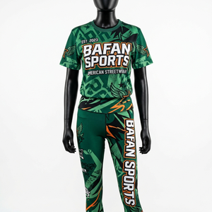 Conjunto de camiseta y leggings para mujer, poliéster spandex premium de 200 GSM, panel gráfico verde, sublimación, logotipo personalizado, conjuntos para mujer - Product Image 6