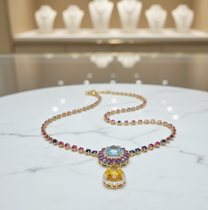 Collier multi-pierres multi-tailles 16 pouces 20g en argent sterling 925 plaqué or 18 carats, bijou statement pour femme, à porter au quotidien - Product Image 1