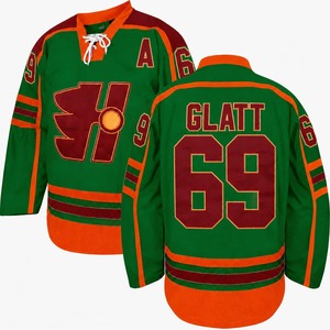 เสื้อฮอกกี้น้ำแข็ง Hartford Whalers แบบยูนิเซ็กซ์ รุ่น Glatt 69 พิมพ์ลายด้วยความร้อน ผ้าตาข่าย สีน้ำเงินส้ม แขนยาว คอวี ระบายอากาศได้ดี - Product Image 6