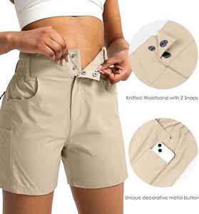 Shorts de randonnée et de golf respirants en nylon et élasthanne pour femmes, shorts cargo extensibles à taille haute avec poches fonctionnelles, shorts à séchage rapide - Product Image 3