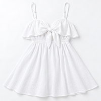 Robe mini en crêpe de coton pour femme avec nœud sur le devant, bretelles spaghetti et jupe évasée en forme de A, toucher doux en coton