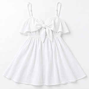 Vestido Mini de Crepé de Algodón para Mujer con Lazo Delantero, Tirantes Finos y Falda Acampanada en Línea A, Sensación Suave al Tacto de Algodón - Product Image 3