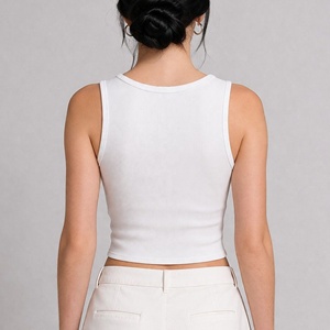 Affordable price Wholesales White Regular Tank <b>tops</b> Solid Square Neck Sleeveless Knitted Women's Breathable Tank <b>Top</b> Short BD - Product Image 5
