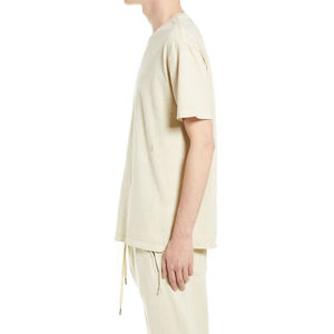 T-shirt Homme Oversize en Coton Crème Personnalisable Col Rond Manches Courtes Couleur Unie Décontracté en Maille Jersey Design Vierge - Product Image 3