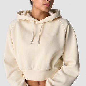 Sudadera con capucha corta de algodón para mujer, diseño ligero con logotipo bordado, impresión digital personalizada, para invierno, venta al por mayor. - Product Image 5