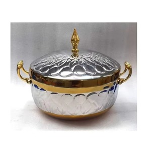 Glamorous Stainless Steel Casserole Pot With Lid Polished Gold Trim Classic Design Durable Metal Construction - Product Image 1