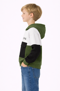 Sweat-shirt à capuche imprimé colorblock pour garçons, pull décontracté pour enfants, vert, blanc, noir, à manches longues, en mélange de coton, pour l'hiver - Product Image 2