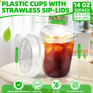 Vasos de Café Desechables, Libres de BPA, Ecológicos, Biodegradables, con Tapas sin Pajita para Café Helado, Smoothies y Bebidas Frías - Para Fiestas - Product Image 3