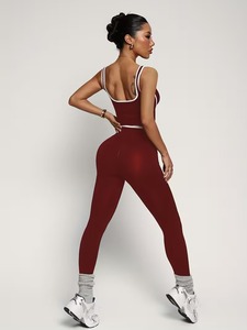 Womens 2 Piece Tracksuit Curved Piping Athletic Crop <b>Top</b> and <b>Cross</b> Waist Lift Leggings Set Gym Training Exercise Clothing - Product Image 6