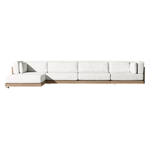 Conjunto de Sofás de Esquina para Exteriores de Estilo Contemporáneo, Sofá Modular Minimalista de Teca Sólida en Forma de L, Cojín Cómodo e Impermeable - Product Image 5