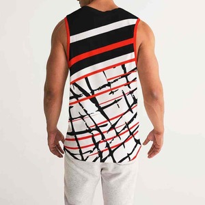 Men's Geometric Print Sleeveless <b>Tank</b> <b>Top</b> O-Neck Quick Dry Casual Sport Wear Red Black <b>White</b> Pattern Knitted Polyester - Product Image 5