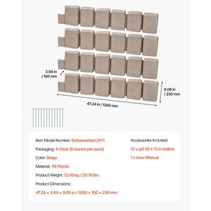 Bordatura per Giardino Realistica 47,2 x 9 con Picchetti Flessibili, Effetto Pietra, Dimensioni Mattoni - Bordura per Prato - Product Image 4
