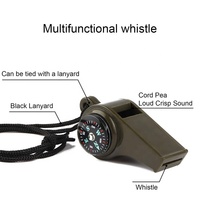 Sifflet de survie d'urgence 3 en 1 avec boussole, thermomètre et cordon, sifflet de signalisation multifonctionnel portable, équipement de plein air