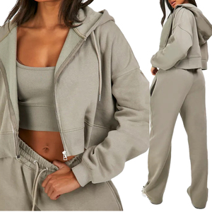 Women's Hooded <b>Tracksuit</b> Set Solid Color Full Length Sweatpants Loose Fit Casual Autumn Wear With Side Pockets - Product Image 6