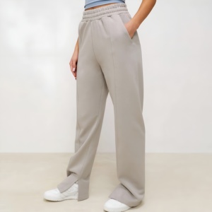 Pantalon de jogging décontracté taille haute pour femme, coupe droite et large, doux et extensible, style streetwear minimaliste avec poches - Product Image 6