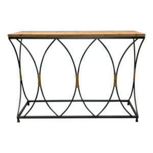 Console moderne en bois et métal de grande taille, design géométrique, table d'appoint pour canapé avec plateau en bois brun rustique et base en métal noir - Product Image 1