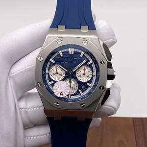 Montre chronographe de luxe bleue édition limitée, acier inoxydable, lunette octogonale, cadran texturé, affichage de la date, bracelet en silicone, ETA - Product Image 1