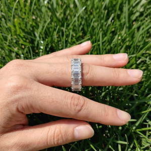 10K Gold Eternity <b>Ring</b> Emerald Cut Lab Diamond Band White Gold Wedding Jewelry <b>for</b> <b>Men</b> Women - Product Image 4