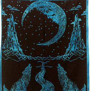 Tapiz de lobo lunar, póster pequeño, colgante de pared de algodón, pentagrama impreso, decoración del hogar, mantel, varios colores por consignadores indios - Product Image 1