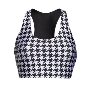 Soutien-gorge de sport dos nageur pour femme, motif pied-de-poule, maintien moyen, respirant, en Spandex et Polyester, pour le fitness et l'entraînement - Product Image 1