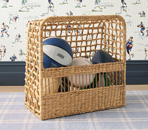 Panier de rangement authentique en rotin pour jouets d'enfants et ballons de sport, avec grille en osier détaillée et base robuste, en matériau naturel exceptionnel - Product Image 4