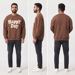 Custom Puff Printed <b>Men</b> Drop Shoulder Sweatshirt Crew Neck Cotton Fleece Pullover <b>Top</b> <b>Men</b> Winter Wear Long Sleeve <b>Sweat</b> Tee - Product Image 4
