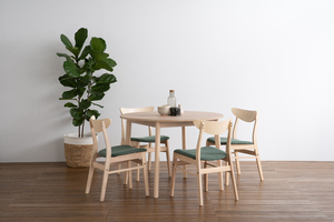 Premium <b>White</b> Wash <b>Round</b> Dining <b>Table</b> Melamine Top with Tapered Solid Wood Legs Made in Malaysia for Cafe - Product Image 4