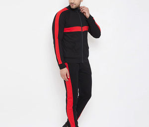 Chándal Deportivo 2 en 1 para Hombre, Negro y Rojo, Sólido, Transpirable, con Estampado, Cierre de Cremallera, Estilo Deportivo, para Invierno, con Bolsillos Laterales - Product Image 4