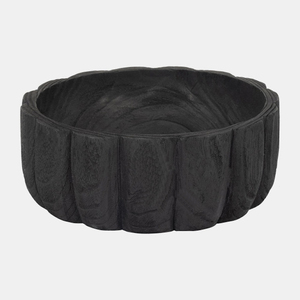 Bol décoratif en bois noir chic sculpté à la main, avec un design cannelé et une forme ronde, pour sublimer votre décoration intérieure moderne. - Product Image 1