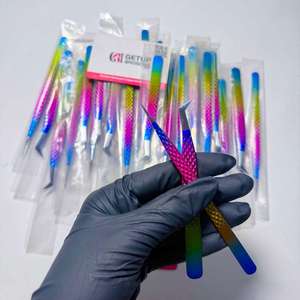 Pince à épiler cils Getup Brosons IMPEX Rainbow en acier inoxydable, pointes lisses de précision, 10 mm, ensemble en boîte - Product Image 1