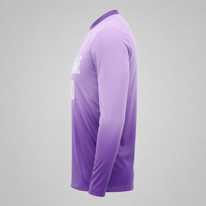 เสื้อฟุตบอลแขนยาวสีม่วงสำหรับผู้ชาย คอกลม ระบายเหงื่อได้ดี พิมพ์ลายแบบซับลิเมชั่น ชื่อทีมด้านหลัง ผ้าโพลีเอสเตอร์ 180 กรัม - Product Image 3