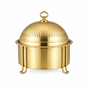 Plat à chafing rond de luxe en acier inoxydable avec couvercle en dôme et support décoratif - Product Image 1