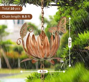 Chaîne de pluie en métal en forme de fleur et de papillon, parfaite pour la décoration d'entrée de maison, l'embellissement de jardin et la décoration d'événements - Product Image 5