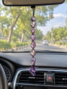Pendentif de voiture en cristal d'améthyste naturelle |   Pendentif de rétroviseur en pierre roulée |   Décoration spirituelle bohème - Product Image 2
