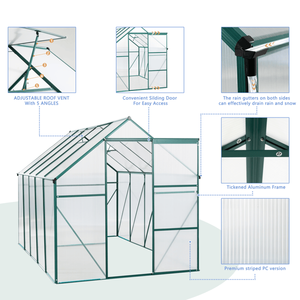 Serra da Giardino 6x10FT in Alluminio Rinforzato con Policarbonato, Base Rialzata e Ancoraggio, Verde, per Esterni (Senza Ritiro in Personale) - Product Image 5