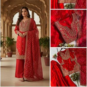 Venta al por mayor 2026 Nueva Llegada Traje de Seda Roja Pakistaní Bordado Personalizado Salwar Kameez de Alta Calidad para Fiesta Étnica - Product Image 6